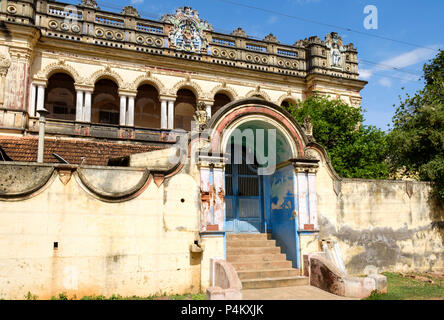 Chettinad mansion à Kanadukathan. Chettiars étaient riches, 19ème siècle, les commerçants et banquiers de la région de Chettinad, Tamil Nadu, Inde. Banque D'Images