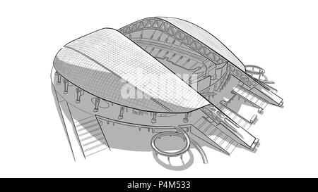 Croquis dessinés à la main, du stade principal à Sotchi. Illustration de Vecteur