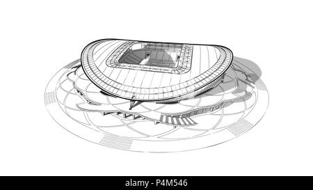 Croquis dessinés à la main, du stade principal à Kazan. Illustration de Vecteur