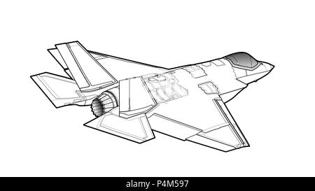 L'atterrissage de l'avion de chasse à réaction américain le plus récent. Technichal tirage. Isolé sur fond blanc. Illustration de Vecteur