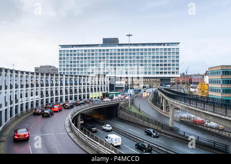 Swan House, manoirs d'un parking et d'autoroute centrale de Newcastle Banque D'Images