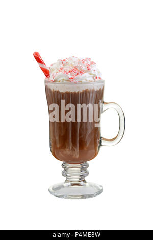 Canne de Noël chocolat chaud avec Peppermint Stick Banque D'Images