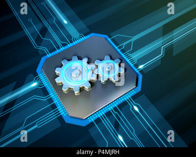 Quelques rapports sur une carte de circuits imprimés. 3D illustration. Banque D'Images