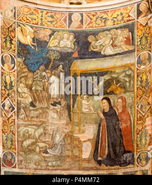 Parme, Italie - 16 avril 2018 : la fresque de l'Adoration de sheepherds au baptistère de 14 - 15. 100. Banque D'Images