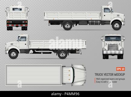 Camion à plateau maquette du vecteur. Modèle isolé du camion blanc sur fond transparent pour le contrôle des véhicules, à l'image de marque Illustration de Vecteur