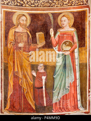 Parme, Italie - 16 avril 2018 : la fresque de la Vierge Marie et saint Joseph dans le baptistère de 14 - 15. 100. Banque D'Images