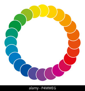 Roue de couleur faite de cercles. Cercles de couleur arc-en-ciel mixte montrant des couleurs complémentaires qui sont utilisées dans l'art et de peintures. Synthèse des Couleurs. Banque D'Images