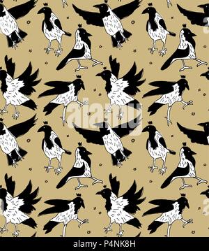 Corbeaux dans blanc motif transparent couleur couronnes Illustration de Vecteur