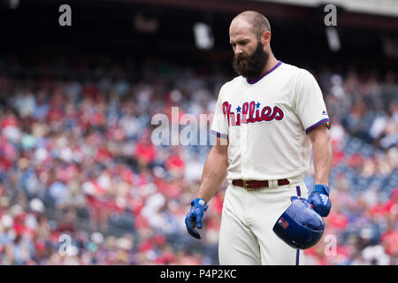 Philadelphie, Pennsylvanie, USA. 20 Juin, 2018. Le lanceur partant des Phillies de Philadelphie Jake Arrieta (49) au cours de la MLB match entre les Cardinals de Saint-Louis et les Phillies de Philadelphie à la Citizens Bank Park de Philadelphie, Pennsylvanie. Christopher Szagola/CSM/Alamy Live News Banque D'Images