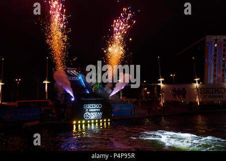 Kiel, Allemagne. 22 Juin, 2018. L'OCÉAN Jump Night Show avec du feu, de la musique et de laser au cours de la Kieler Woche 2018 © Björn Deutschmann/Alamy Live News Banque D'Images