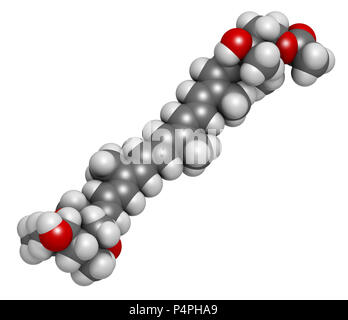 La fucoxanthine algues brunes, molécule de pigment. Certains des ingrédients de suppléments alimentaires. Le rendu 3D. Les atomes sont représentés comme des sphères avec col classique Banque D'Images