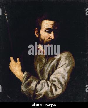 'Saint Thomas l'Apôtre', 1630-1635, huile sur toile, 78 x 66 cm, P1087. Auteur : Jusepe de Ribera (1591-1652). Lieu : MUSÉE DES BEAUX-ARTS, PONTEVEDRA, ESPAGNE. Banque D'Images