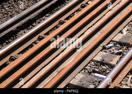 Diverses longueurs de piste train montrant des signes d'altération et la rouille à la gare de London Bridge, Londres, Angleterre, Royaume-Uni, PETER GRANT Banque D'Images