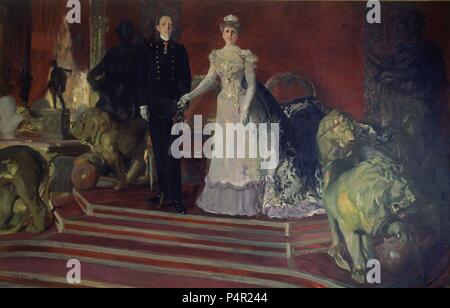 LA REGENCIA - LA REINA MARIA CRISTINA Y SU HIJO EL REY Alfonso XIII - siglo XX. Auteur : Joaquin Sorolla (1863-1923). Emplacement : MINISTERIO DE ASUNTOS EXTERIORES-COLECCION, MADRID, ESPAGNE. Banque D'Images
