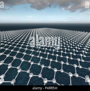 Illustration d'ordinateur d'un modèle moléculaire d'une feuille d'stanene montrant la faible structure bouclée c'est prédit par la théorie de la fonctionnelle de la densité (DFT) calculs. Stanene a la même structure en nid de graphène mais est composé d'atomes d'étain. Avec l'ajout d'atomes de fluor, on pense qu'il peut atteindre 100 % d'efficacité comme conducteur électrique. La première fabrication de stanene a été réalisé en août 2015, par des chercheurs d'Amérique et la Chine. Banque D'Images