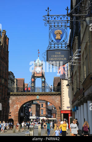 Le plus photographié et landmark Eastgate Clock, sur Eastagte, à Chester, Cheshire, nord-ouest de l'Angleterre, Royaume-Uni Banque D'Images