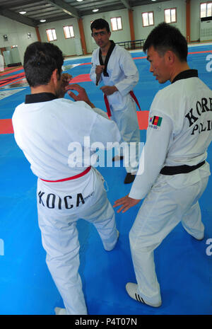 PARWAN, Afghanistan - (Janvier 1985). 27, 2012) Les élèves apprennent la Police nationale afghane de Taekwondo Taekwondo Police nationale coréenne de maîtrise à l'Parwan, République de Corée, de l'Équipe provinciale de reconstruction du centre de formation de l'ANP le 27 janvier. L'EPR ROK Parwan travaille à étendre la portée et de renforcer la légitimité du gouvernement afghan dans la province, en mettant l'accent sur l'habilitation des fonctionnaires du gouvernement Parwan dans des domaines fonctionnels tels que l'État de droit, la construction d'une infrastructure durable et d'assurer le perfectionnement professionnel des compétences à la population afghane locale indépendante utilisée pour générer des revenus des ménages. La NTM-A est un Banque D'Images