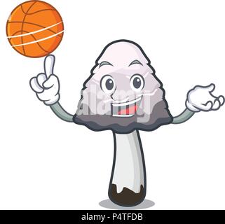 Basket-ball avec la crinière hirsute personnage caricature de champignons Illustration de Vecteur