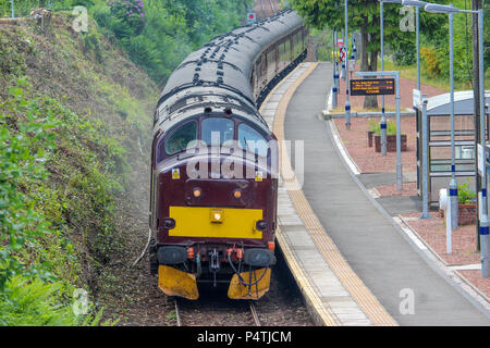 West Coast Railway locomotive diesel de la classe 37 37685 arrive à Helensburgh East Railway Station Banque D'Images