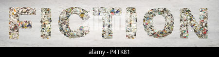 Le mot FICTION faite de confettis sur vieux papier journal Banque D'Images