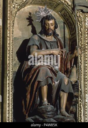 Retable de San Juan Bautista - DETALLE DE SAN JUAN BAUTISTA - 1638 - BARROCO ESPAÑOL. Auteur : Juan Martinez demi (1568-1649). Lieu : Couvent de Santa Paula, Sevilla, Séville, ESPAGNE. Banque D'Images