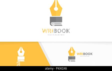 Stylo Vector et logo livre combinaison. Écrire et symbole de la bibliothèque ou de l'icône. Droit et unique modèle de conception de logo de la librairie. Illustration de Vecteur