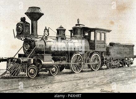 Locomotive. Dimensions R. Loewenstein. 'La Ilustracion' 1881. La gravure. Banque D'Images