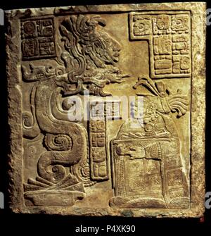 L'art précolombien d'Amérique centrale. Maya. 15 Linteau de Yaxchilan, Maya Classique tardif. 8e siècle. British Museum, Londres. Banque D'Images