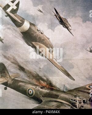 Je GUERRA MUNDIAL (1914-1918). 'BATALLA AEREA EN EL FRENTE DE EGIPTO'. Dibujo en couleur. Banque D'Images