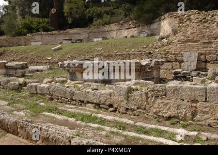 La Grèce. Olympia. Nymphée d'Herodes Atticus.ca.160 AD. Période romaine. Vue sur les ruines. Région d'Elis, Péloponnèse. Banque D'Images