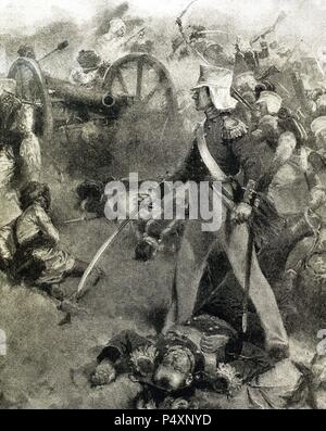 La Seconde Guerre Anglo-Sikh. Il a eu lieu en 1848 et 1849, entre l'Empire Sikh et la British East India Company. Ils ont été battus et soumis en 1849. Gravure de 'l'Illustration' Ibérique par Wal Paget, 1898. Banque D'Images
