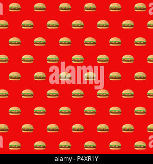 Fast food hamburgers illustration design pattern sur un fond rouge isolé Banque D'Images