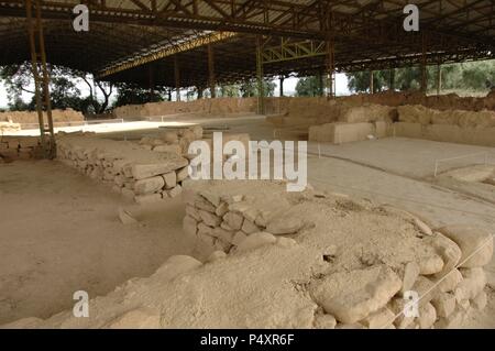 Mycènes Art. PALAIS DU ROI NESTOR. Construite entre 1300-1200 av. Détail des ruines. Pylos. La Messénie Province. Région du Péloponnèse. Banque D'Images