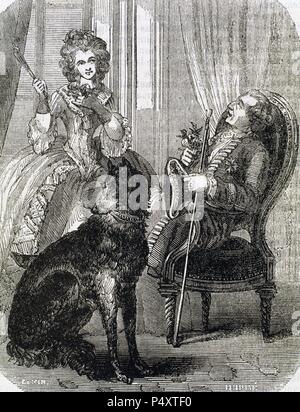 Louis XV (1710-1774). Roi de France (1715-1774) et Marie Jeanne Becu, Comtesse du Barry. Gravure de 1851. Banque D'Images