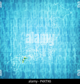 Drapeau de la préfecture d'Ehime sur plan avec les divisions administratives et des frontières du japon Banque D'Images