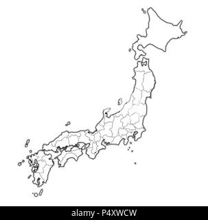 Territoire du Japon préfectures sur plan avec les divisions administratives isolated over white Banque D'Images