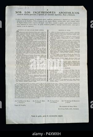 Inquisition espagnole. Document, 19ème siècle. Date : Barcelone, 01-01-1807. Banque D'Images