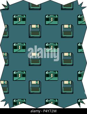 Résumé cadre avec Casette et disquette sur fond blanc, vector illustration Illustration de Vecteur
