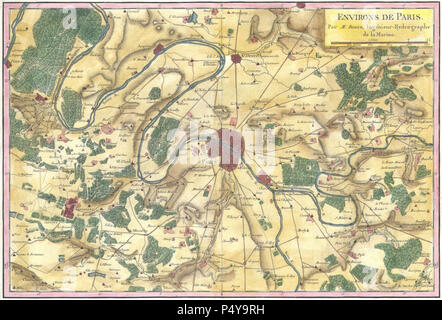 1780 Bonne carte des environs de Paris, France - Geographicus - Paris-bonne-1780 (2). Banque D'Images