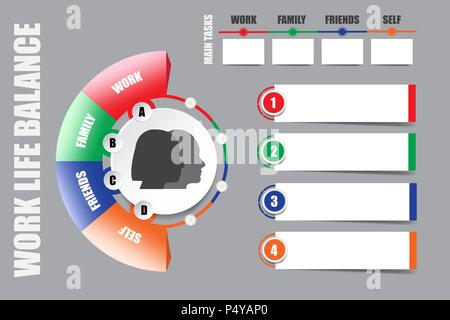L'infographie moderne comme une feuille d'étiquettes note pour l'équilibre travail-vie. Prêt pour votre texte et notes. Illustration de Vecteur