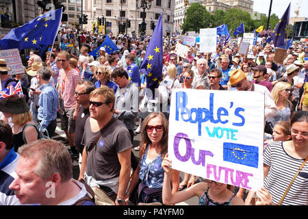 Vote du peuple London, UK 23 juin 2018. Les manifestants le long de Whitehall en route la place du Parlement pour exiger un deuxième vote sur l'accord final Brexit - Steven Mai /Alamy Live News Banque D'Images
