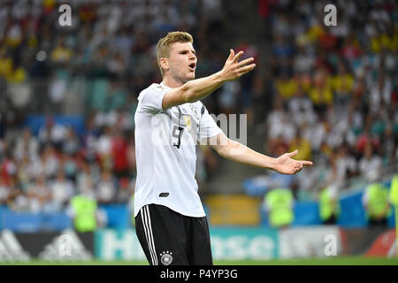 Sochi, Russie. 23 Juin, 2018. Timo WERNER (GER) se plaindre ; Action ; ronde préliminaire, groupe F, 27, Jeu sur 23.06.2018 à Sotchi, stade Fisht Olymipic. Allemagne (GER) - Suède (SWE) 2 : 1 Coupe du Monde de Football 2018 en Russie le 14.06. - 15.07.2018. Utilisation dans le monde entier | Credit : dpa/Alamy Live News Banque D'Images