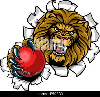 Lion tenant le Cricket Ball briser Background Illustration de Vecteur