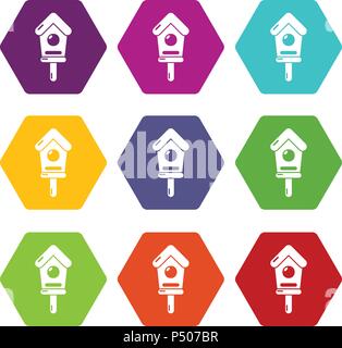 Wooden birdhouse icons set 9 vector Illustration de Vecteur