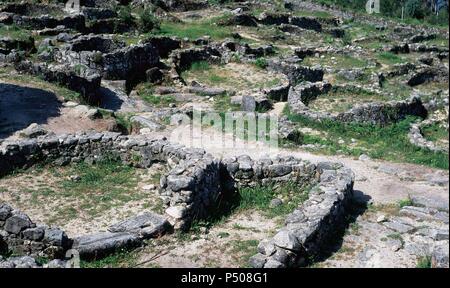 ARTE CELTA. ESPAÑA. CITANIA DE SANTA TECLA (CASTRO DE SANTA TECLA). Poblado fortificado protohistórico perteneciente a la llamada "Cultura de los Castros'. Asentado en el Monte Santa Tecla, fue habitado desde el s. X a. C. hasta el s. III de notre ère. Un GARDA (LA GUARDIA). Provincia de Pontevedra. La Galice. Banque D'Images