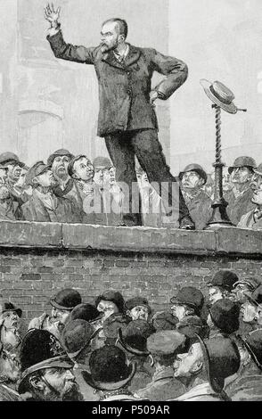United Kingdom. L'Angleterre. Rassemblement socialiste dans les rues de Londres. Gravure de H. Thomson, 1892. Banque D'Images