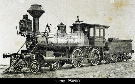 Locomotive. Dimensions R. Loewenstein. 'La Ilustracion' 1881. La gravure. Banque D'Images