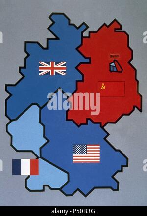 Carte de l'Allemagne occupée par les Alliés. 1945-1949. Banque D'Images