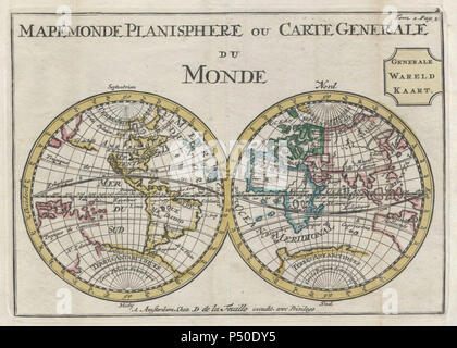 1706 de la feuille de carte du monde sur l'hémisphère occidental - Projection Geographicus - Mapemonde-lafeuille-1706. Banque D'Images