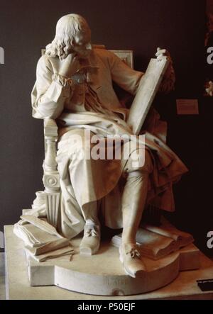 Blaise Pascal (1623-1662). Le mathématicien, physicien et philosophe. Pascal l'étude de la cycloïde (1785). Sculpture par Augustin PAJOU. Musée du Louvre. Paris. La France. Banque D'Images